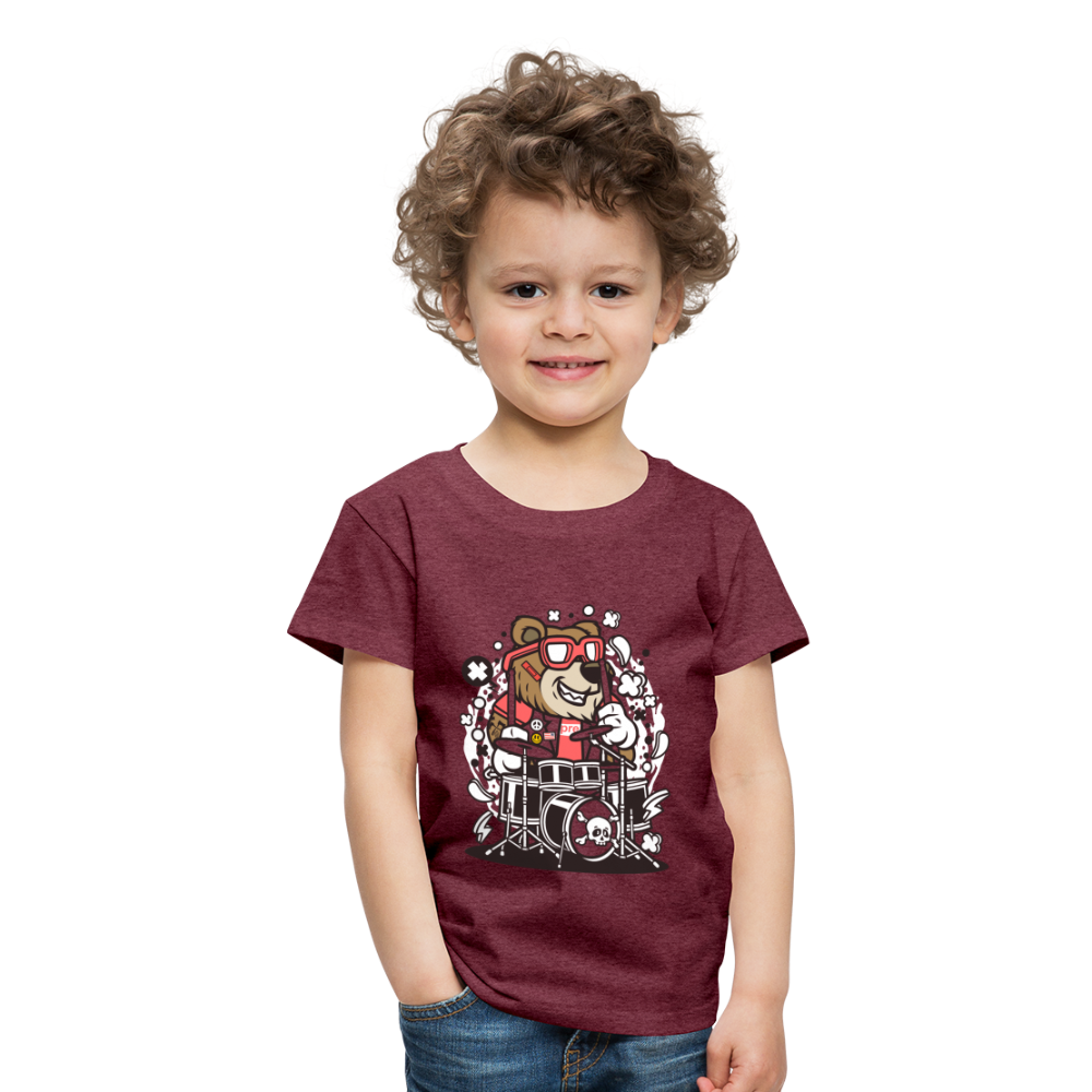 Maglietta Premium per bambini | Spreadshirt | Bear Drummer - rosso bordeaux melange