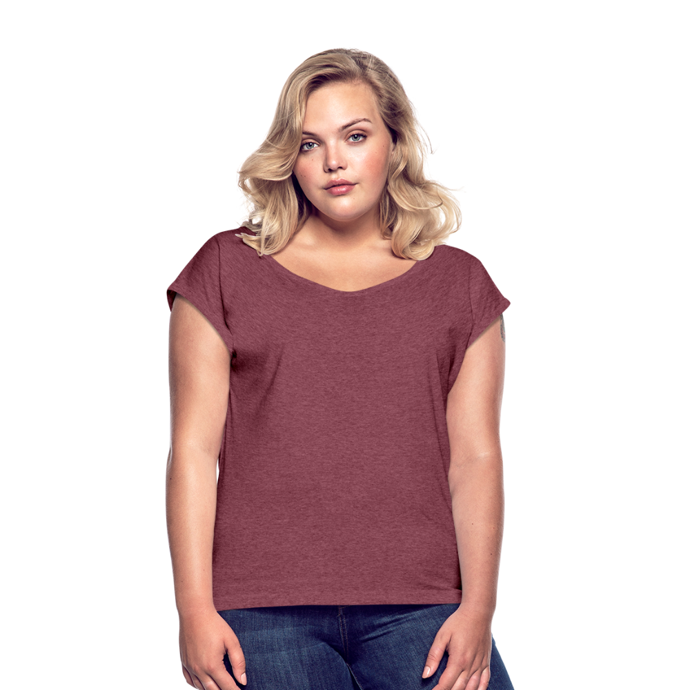 Maglietta da donna con maniche a risvolto | Spreadshirt - rosso bordeaux melange