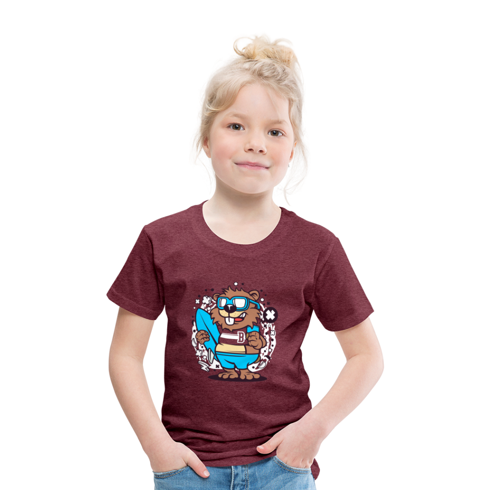 Maglietta Premium per bambini | Spreadshirt | Beaver Surfing - rosso bordeaux melange