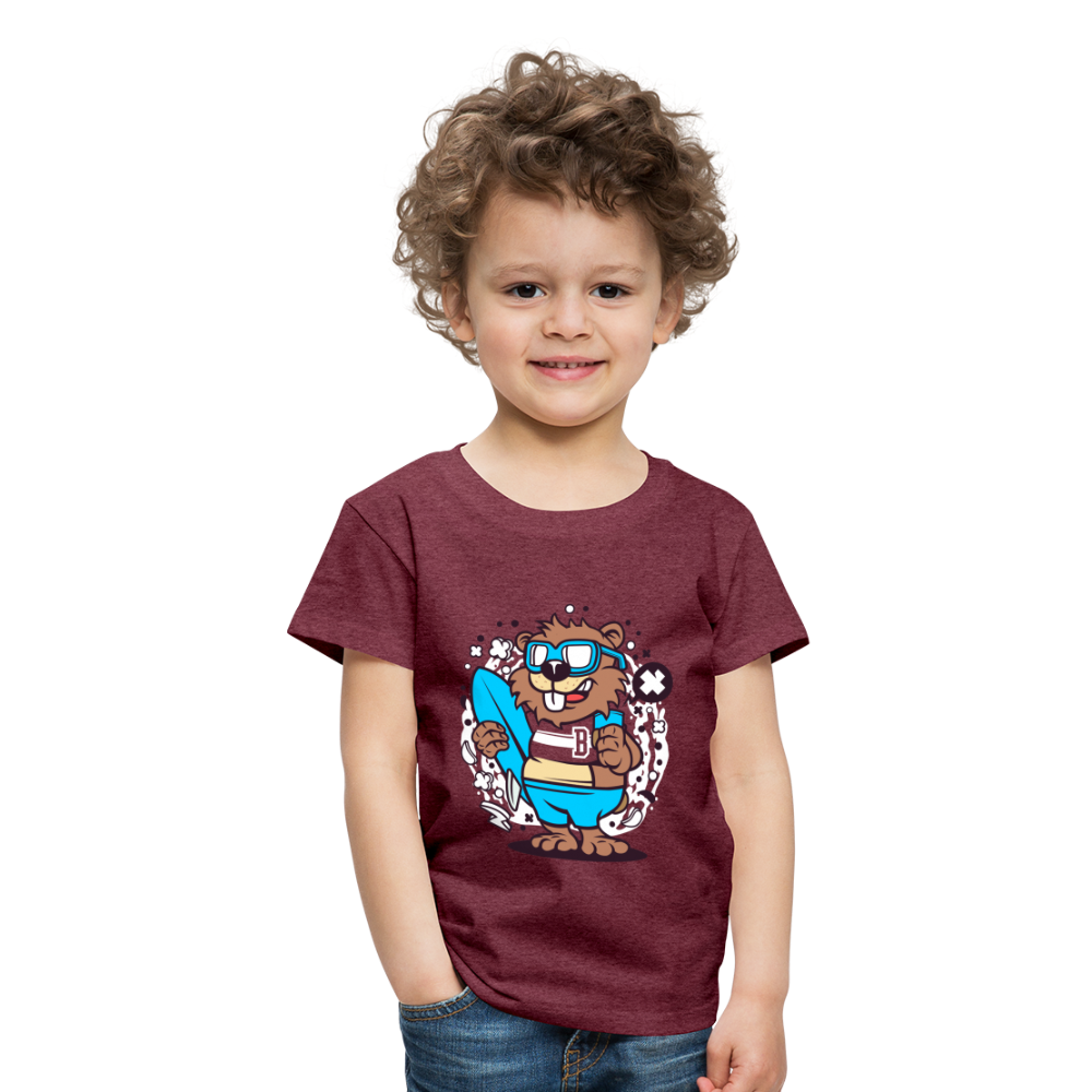 Maglietta Premium per bambini | Spreadshirt | Beaver Surfing - rosso bordeaux melange