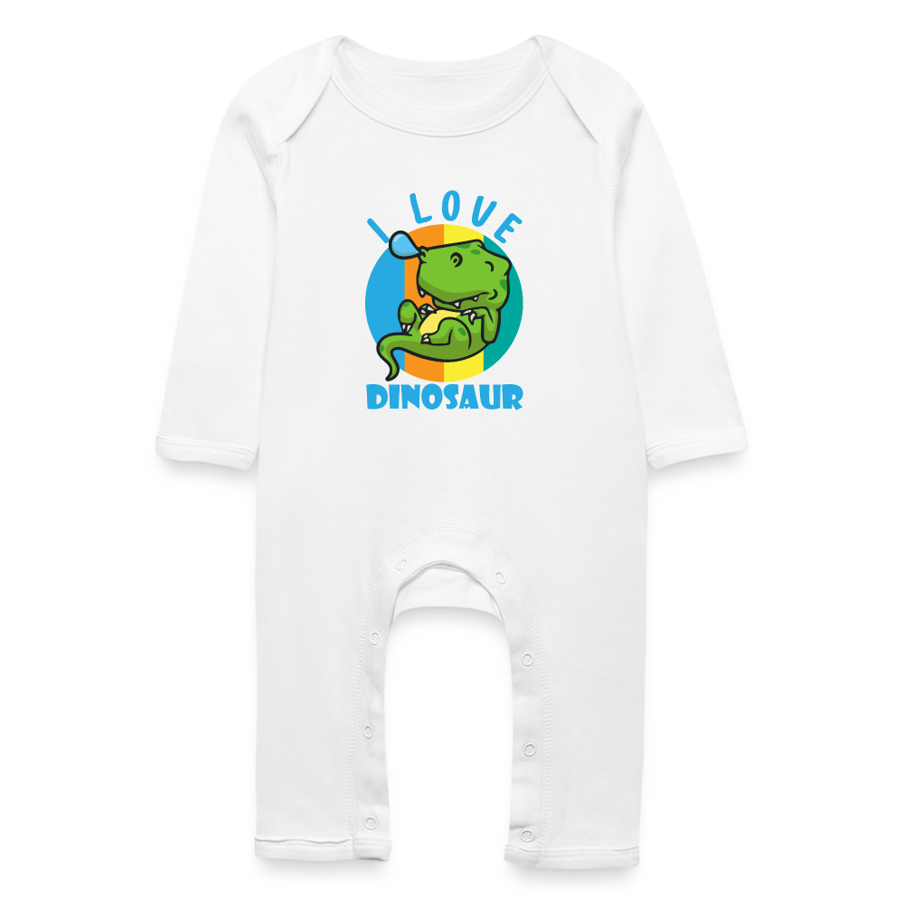 Tutina ecologica per neonato | BabyBugz | I Love Dinosaur - bianco