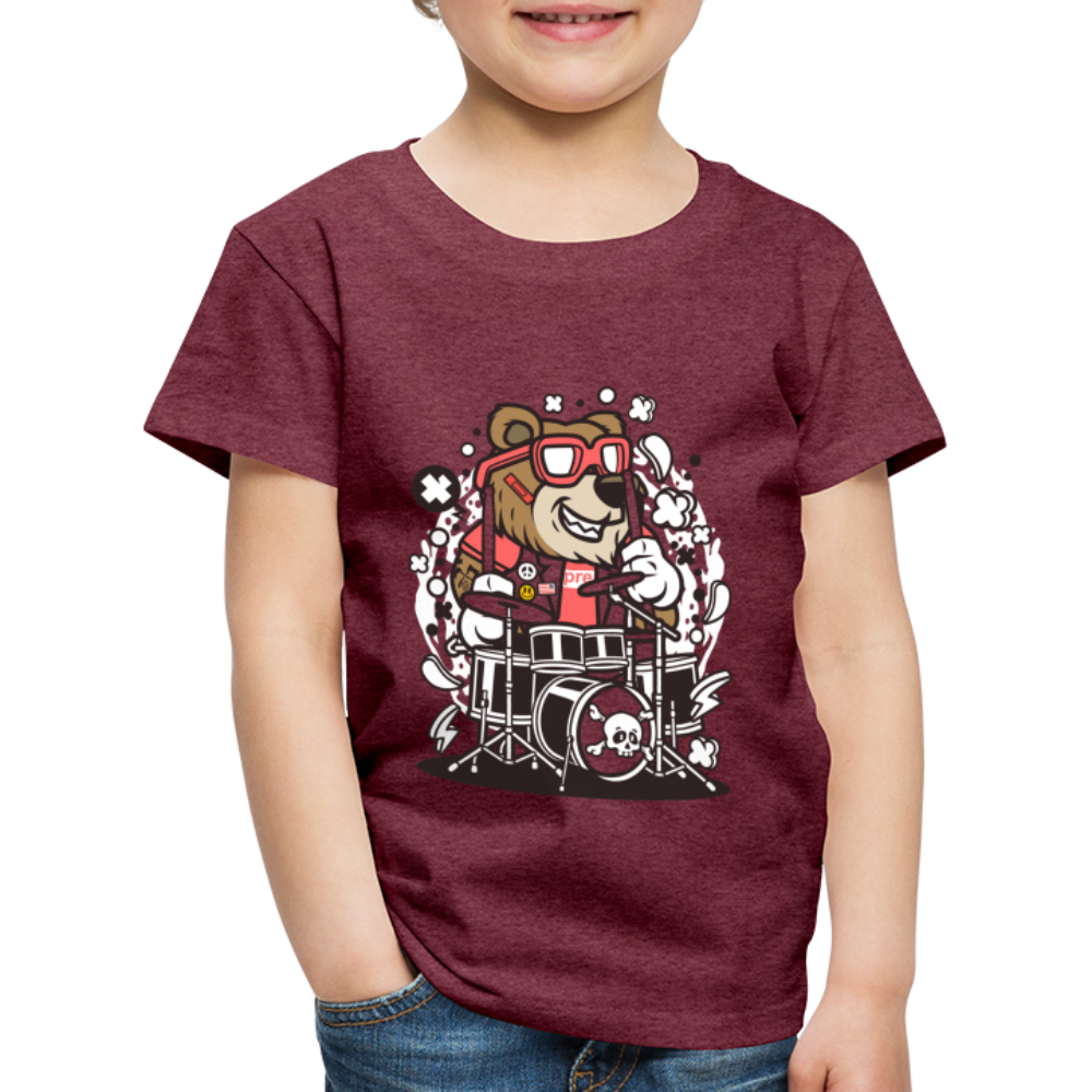 Maglietta Premium per bambini | Spreadshirt | Bear Drummer - rosso bordeaux melange