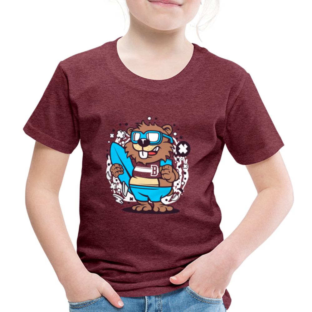 Maglietta Premium per bambini | Spreadshirt | Beaver Surfing - rosso bordeaux melange