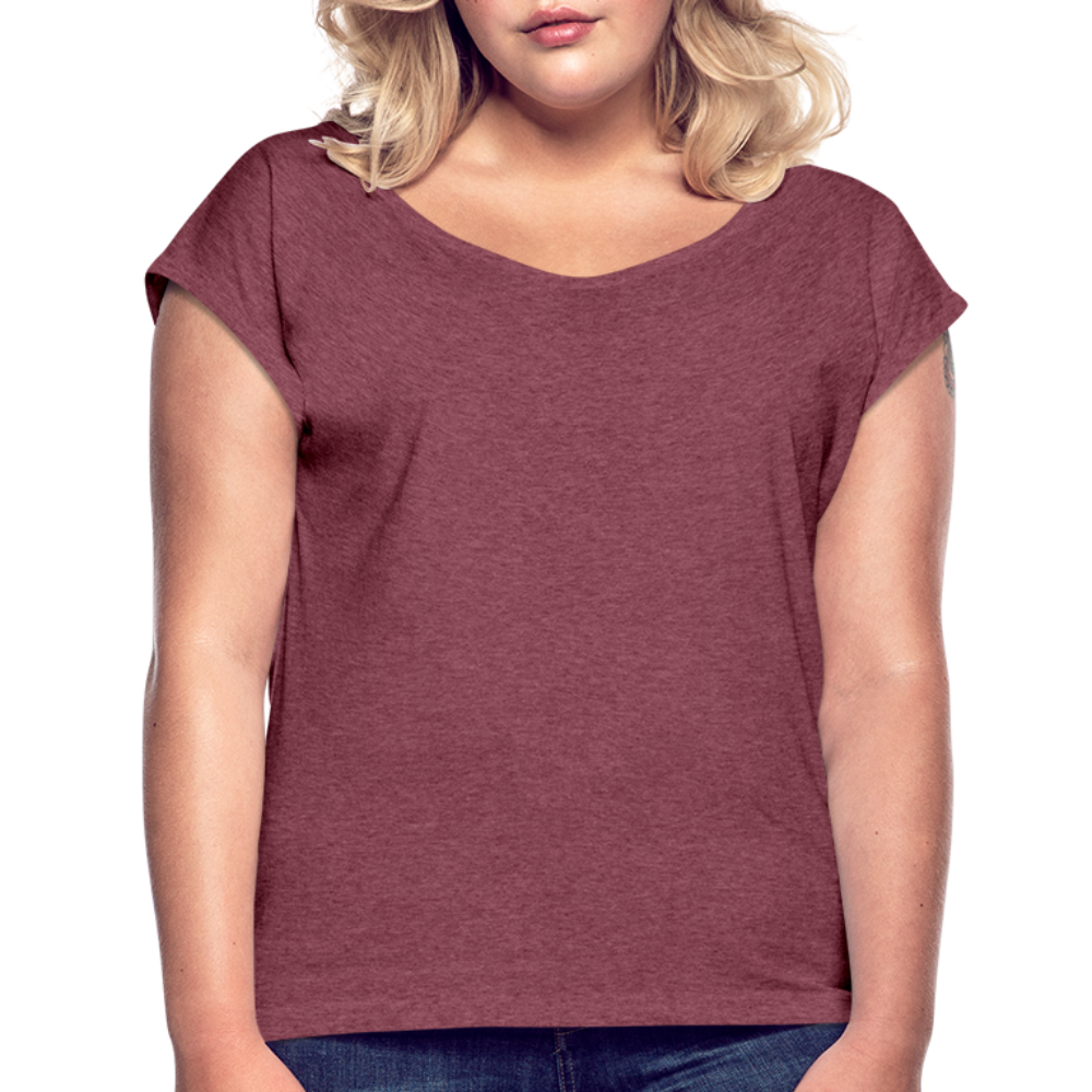 Maglietta da donna con maniche a risvolto | Spreadshirt - rosso bordeaux melange