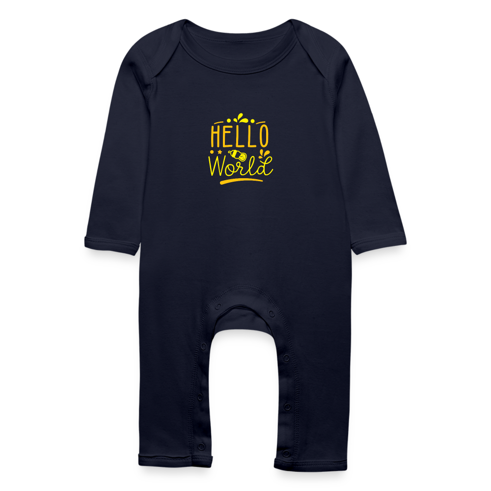 Tutina ecologica per neonato | BabyBugz | Hello World - blu scuro