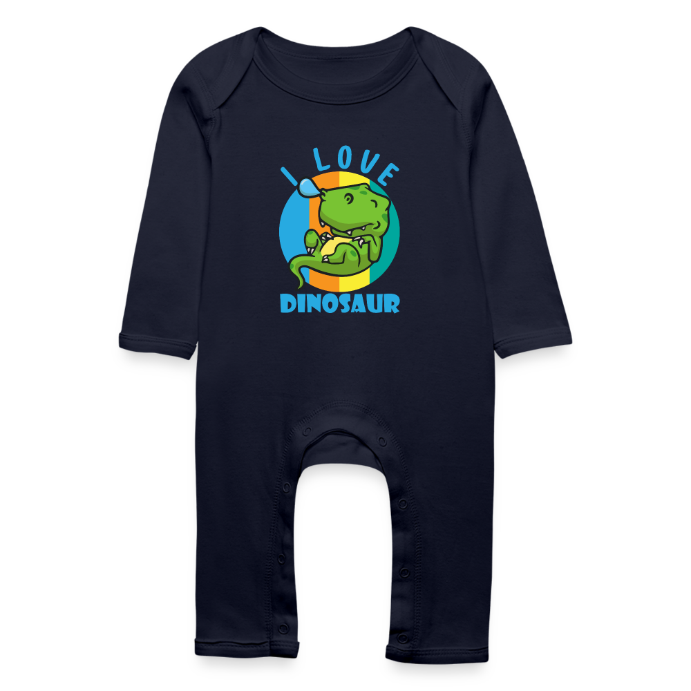 Tutina ecologica per neonato | BabyBugz | I Love Dinosaur - blu scuro