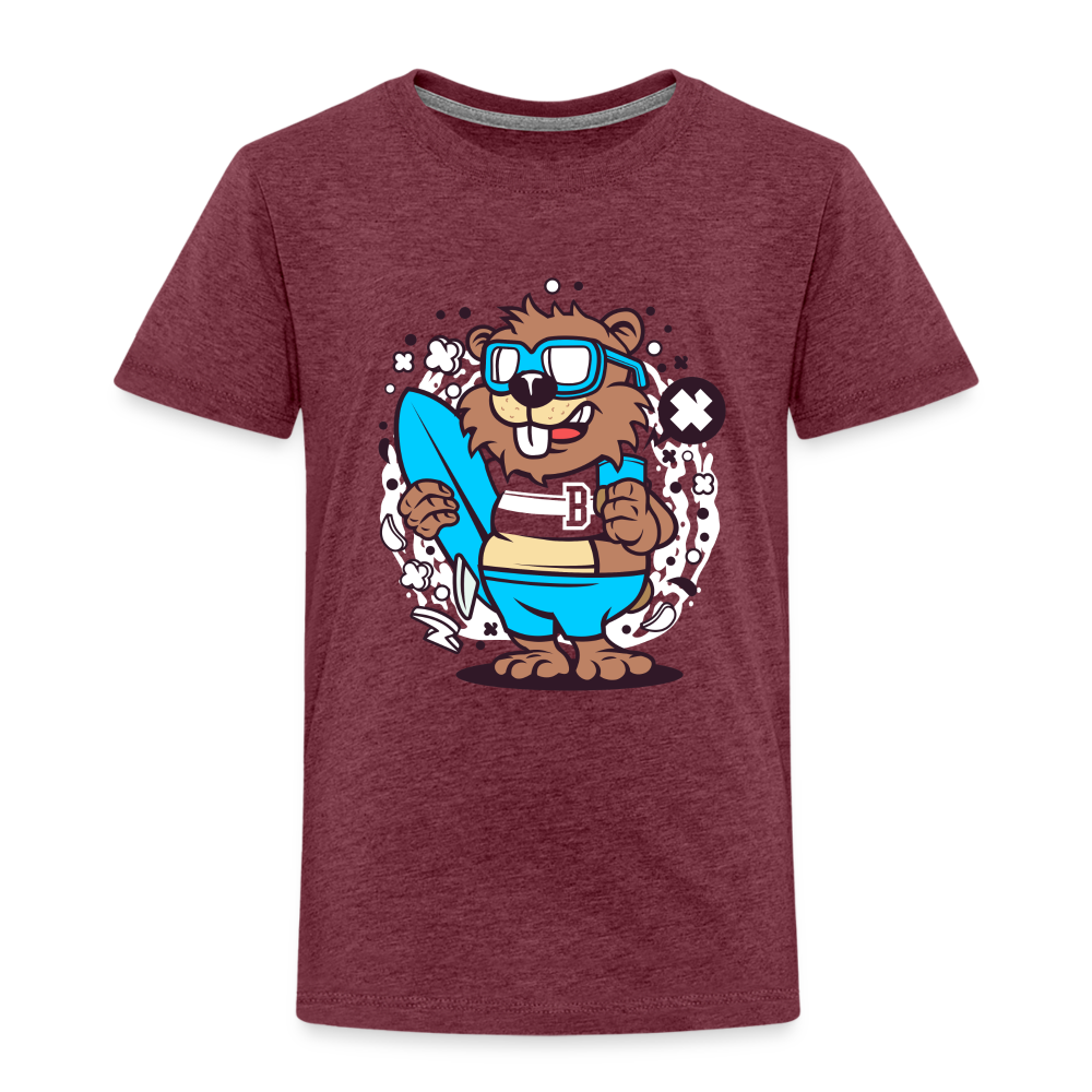 Maglietta Premium per bambini | Spreadshirt | Beaver Surfing - rosso bordeaux melange