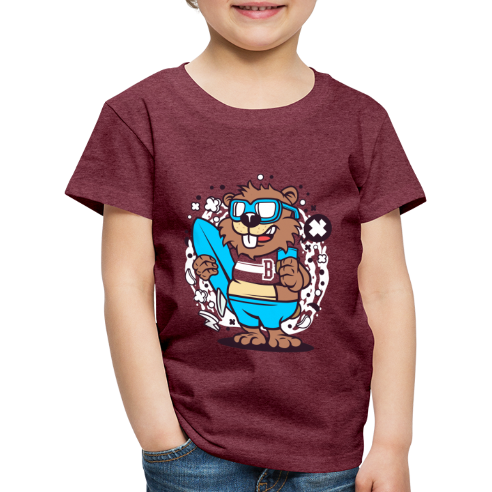 Maglietta Premium per bambini | Spreadshirt | Beaver Surfing - rosso bordeaux melange