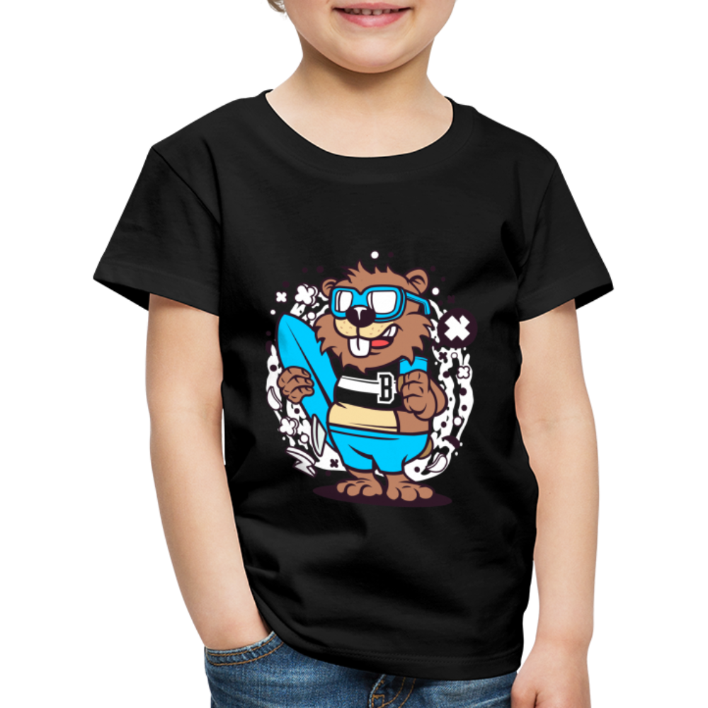 Maglietta Premium per bambini | Spreadshirt | Beaver Surfing - nero