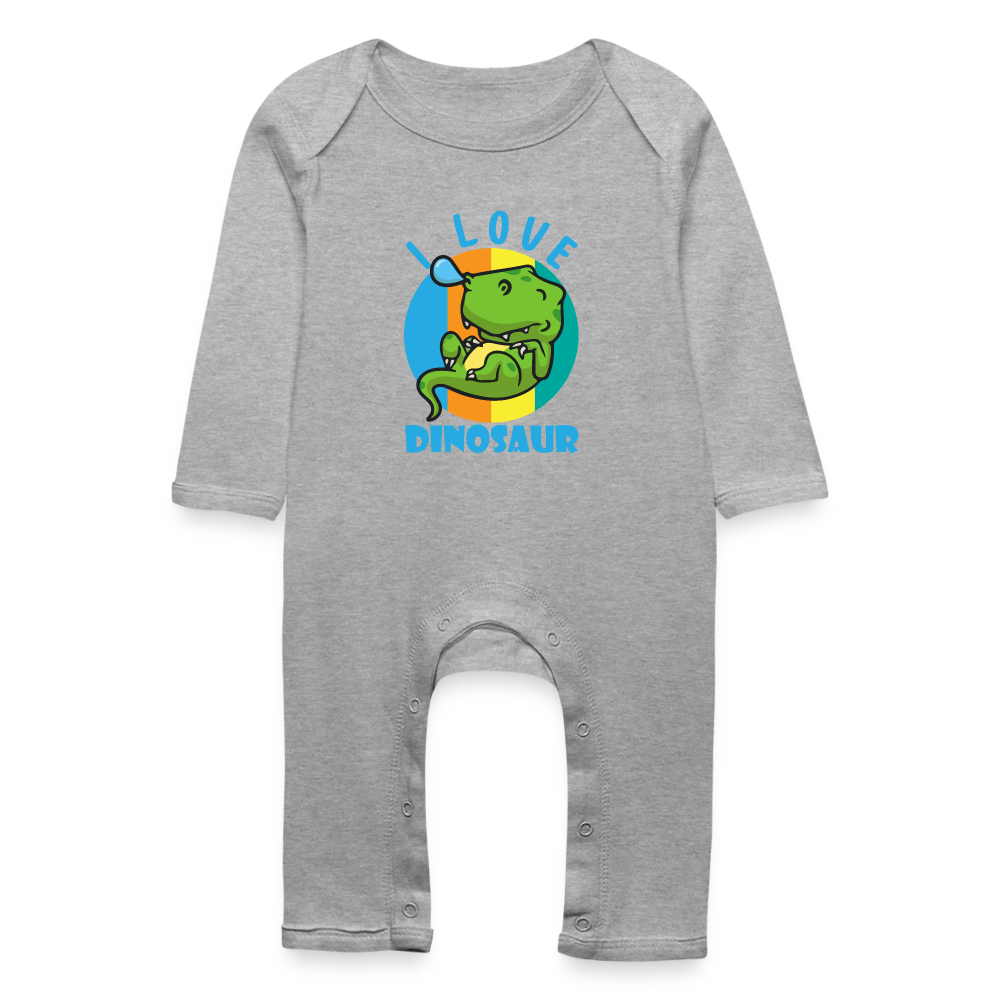 Tutina ecologica per neonato | BabyBugz | I Love Dinosaur - grigio melange