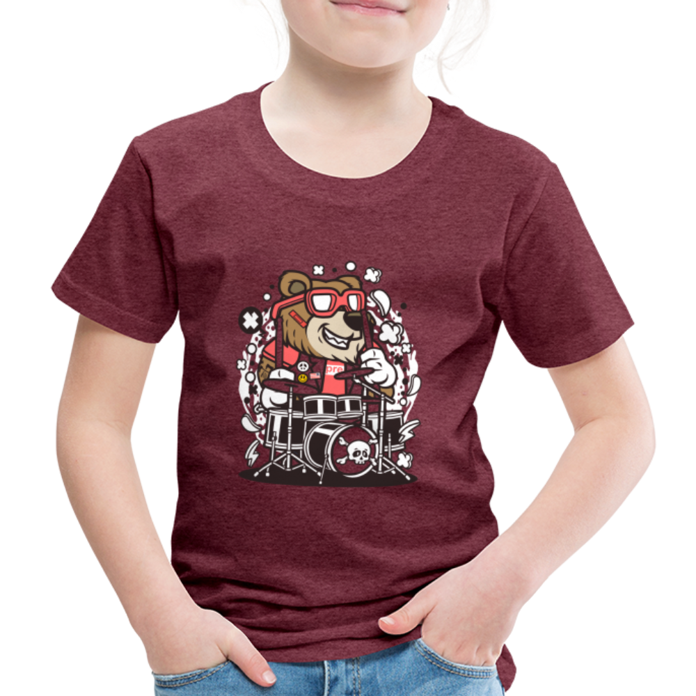 Maglietta Premium per bambini | Spreadshirt | Bear Drummer - rosso bordeaux melange